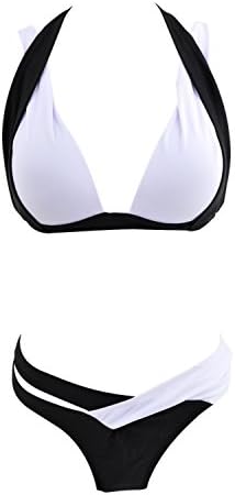 Sexy Women Fashion Hot Push Up Padded Halter Swimsuit Bikini Bra Set For Lady Crisscross Color Black/White(US Size 4-6) S Charming