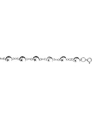Sterling Silver Crescent Moon Charm Bracelet, 1/4 inch wide