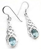 Sterling Silver Celtic Knot Blue Topaz Hook Earrings