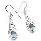 Sterling Silver Celtic Knot Blue Topaz Hook Earrings