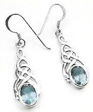 Sterling Silver Celtic Knot Blue Topaz Hook Earrings