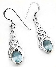 Sterling Silver Celtic Knot Blue Topaz Hook Earrings