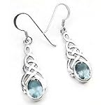 Sterling Silver Celtic Knot Blue Topaz Hook Earrings