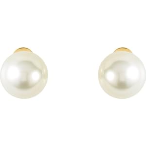 14k Yellow Gold Pair 15.00mm Fashion NEarrings Rd Pas Ss Cultured Pearl Earrings W/omega Backs