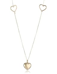 14k Italian Yellow Gold Station Necklace with a Puffed Heart Dangle Necklace, 17"