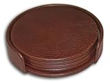 Four Leather Coasters - With Holder (Mocha) (1.375H x 4.375W x 4.375D)