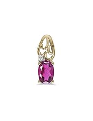 14k Yellow Gold Oval Pink Topaz And Diamond Pendant with 18" Chain