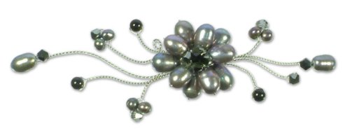 Childrens Toyshop  Jewelry : Pearl brooch, 'Silver Bouquet' 4" W 1" L
