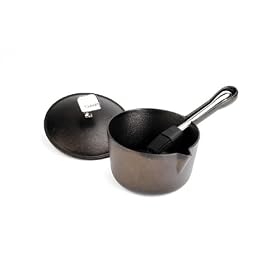Outset Q175 1-1 2-Quart Cast Iron Sauce Pot and Lid with Nesting Silicone Basting Brush by