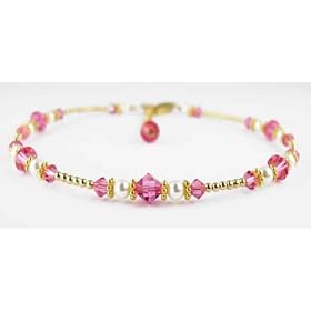 Rose -October Beaded Anklets: Swarovski Crystal Birthstone Jewelry. Adjustable 14K Gold... by 