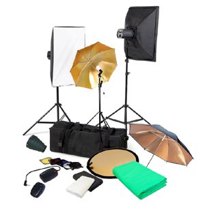 CowboyStudio Complete Portrait Monolight Flash Lighting Kit - 3 Studio Flash/Strobe, 2 Softboxes, 3 Backdrops, 1 Barndoor, 1 Wireless Trigger, 1 Snoot, 1 Reflector, 1 Carry Case
