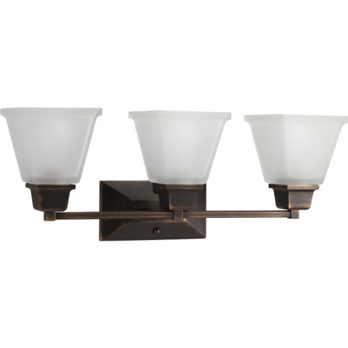 Progress Lighting P2743-74 3-Light Bath Fixture with Square Etched Glass and Can Mount Up or Down, Venetian Bronze