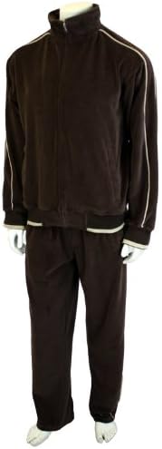 Brown Men Velour Tracksuit & Warm Ups with Tan Piping