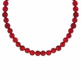 Sterling Silver 6mm Simulated Red Coral Stone Bead Beaded Chain 15-19" Necklace