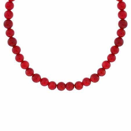Sterling Silver 6mm Simulated Red Coral Stone Bead Beaded Chain 15-19 Necklace
