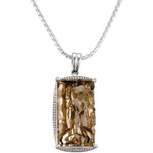 Genuine Smoky Quartz Sparkling Sterling Silver with 18" Chain Necklace