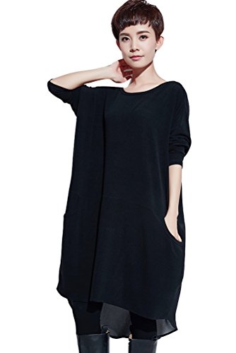 Mordenmiss Women's 2016 New Patchwork Hi-Low Hem Dress with Pockets