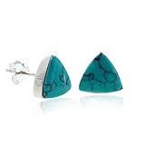 Chuvora Sterling Silver Blue Turquoise Stone Triangle Stud Earrings