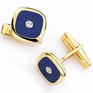 14Kt Yellow Gold Conventional Lapis and Diamond Cufflinks