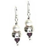 Pearl & Garnet Earring by Avi Soffer, 1 1/2
