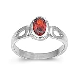 Sterling Silver Baby Ring with Oval Garnet CZ - 2mm Band Width - 8mm Face Height - Sizes: 1-5