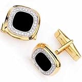 14Kt Yellow Gold Executive Black Onyx and Diamond Cufflinks