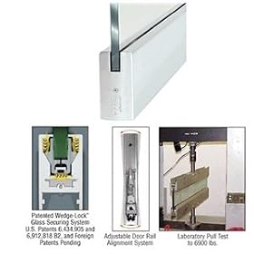 CRL Satin Anodized 35-3/4" Single Door Rail Square Style without Lock - for 3/4" Glass