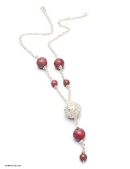 Rhodonite Y necklace, Rose Princess