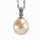 Peach 9.5-10mm Dewdrop Cultured Pearl 14k Gold Diamond Pendant / Necklace