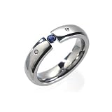 Pinnacle Blue Sapphire Titanium Three-Stone Tension Set Ring, 8.0