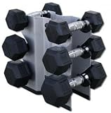 Cap Barbell 50 Pound Rubber Hex Dumbell Set with Rack
