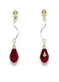 14k Yellow 9x6 mm Briolette Garnet-Red Crystal Drop Earrings