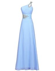 Chiffon  Lace-Up Beaded Sequined Ruched One Shoulder  Ball Gown Prom Dress 