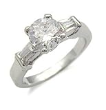 1 Carat Solitaire Baguette Sides CZ Engagement Ring