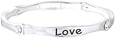 Rain Jewelry Inspirational Stackable Silver Tone Stretch Bracelet with Rhinestones (Love)