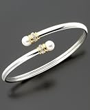 14k Gold and Sterling Silver Cultured Freshwater Pearl & Diamond Bangle
