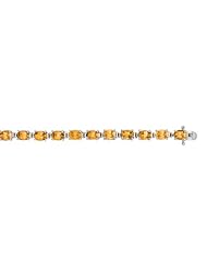 Silver 7.5" Rhodium Finish Citrine Fancy Semi-Precious Bracelet