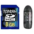TOPRAM 8GB 8G SD SDHC Secure Digital Card with R1 Card Reader (Black)