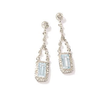 1 Carat Diamond And 5.2 Carat Aquamarine Post Dangle Earrings In 18kt White Gold