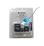 PC Multimedia Mobility Combo Kit of Kingston 1GB microSD, SD Adapter, miniSD adapter and Blue microSD TF Card Reader / Writer