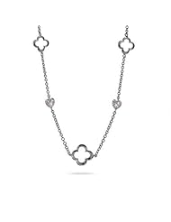 Designer Style Sterling Silver Four Petal & Hearts Necklace