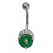 Sterling Silver Belly Ring with Jade/Clear CZ - 14g/5mm ball
