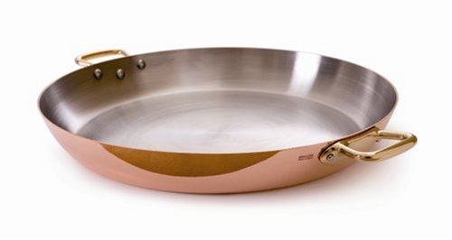 Mauviel Cuprinox Pour La Table 14-Inch Paella Pan with Bronze Handles