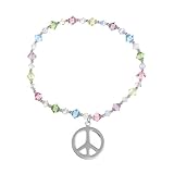 View Multi-Colored Swarovski Elements Stretch Bracelet With Sterling Silver Peace-Sign Drop Multi-Colored Swarovski Elements Stretch Bracelet With Sterling Silver Peace-Sign Drop Picture