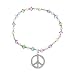 Multi-Colored Swarovski Elements Stretch Bracelet with Sterling Silver Peace-Sign Drop