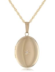 14k Yellow Gold Filled Oval Locket with Diamond-Accent, 18"