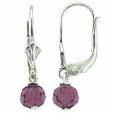 Sterling Silver Disco Faceted Purple Genuine Swarovski Crystal bead LeverBack Lever Back Earrings