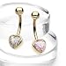 14KT Yellow Gold Navel Ring w/ Pink Bezel Setting Heart CZ - 14G (1.6mm), 10mm Length - Sold Individually