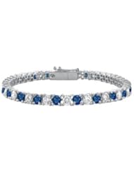 Diffuse Sapphire and Cubic Zirconia Prong Set 10K White Gold Tennis Bracelet 7.00 CT TGW