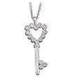 0.10Ct.T.W. Sparkling Round Cut Diamonds, 14K White Gold. Diamond Heart Key Necklace